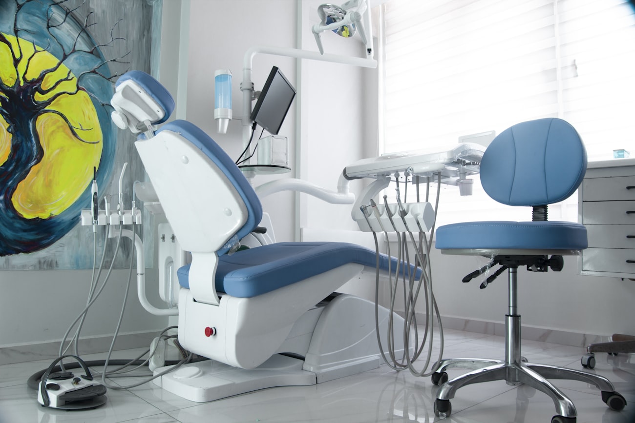 Dental chair in a bright modern surgery