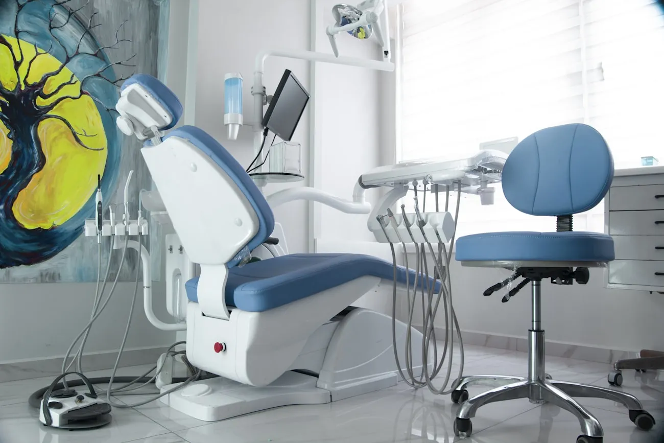 Dental chair in a bright modern surgery